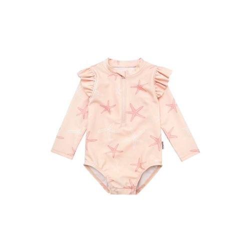 Gerber Baby Girls' and Toddler Long Sleeve One Piece Rashguard Swimsuit - Starfish - 3-6 Months