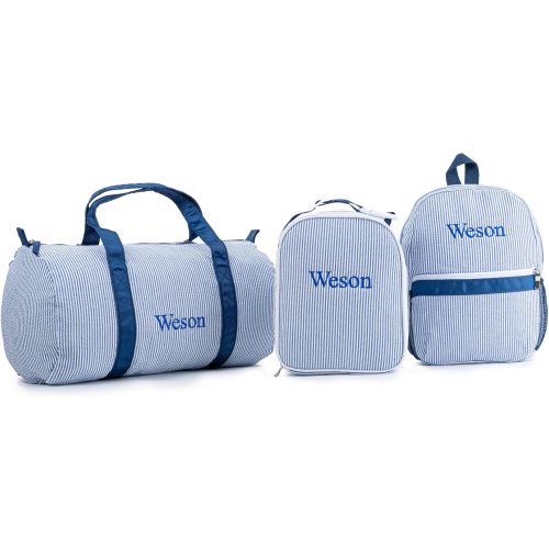 MT WORLD Kids' Backpacks Set Personalized Backpacks with Lunchboxes and Travel Duffel Bag with Embroidered Name Seersucker Toddler Bookbag with Lunch Bag and Overnight Bag for Girls Boy