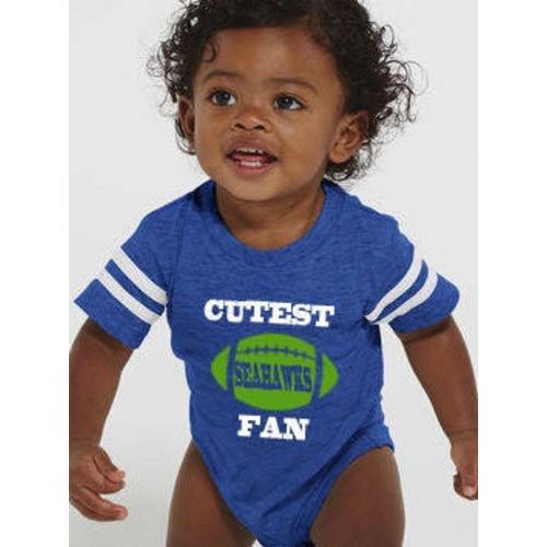 Cutest SEAHAWKS Fan! A custom blue and white football jersey baby bodysuit makes a perfect baby gift! Add a name and number!
