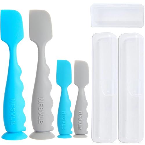 Diaper Cream Spatula with Case,2 Large 2 Mini Butt Paste Spatula with 3 Travel Case,Soft Baby Butt spatula Diaper Cream Applicator diaper Rash spatula Bum spatulas Brush (Blue-Gray)