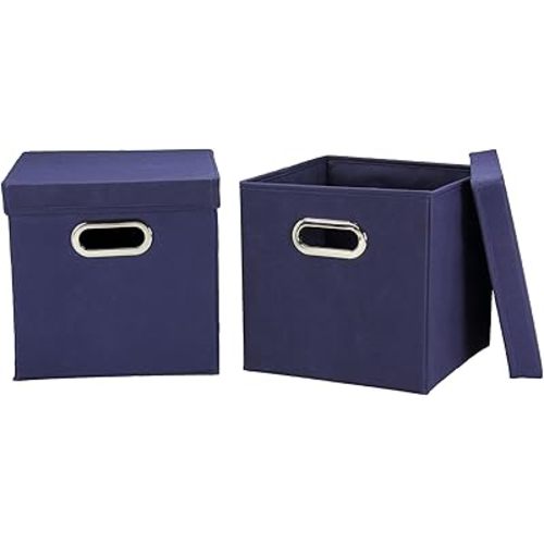 Household Essentials 33-1 Decorative Storage Cube Set with Removable Lids | Navy | 2-Pack
