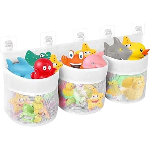 Bath Toy Storage, Bath Toy Hanging Organizer Bag, Large Capacity Bathtub Mesh Bag for Baths, Bathroom, White