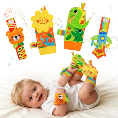 Baby Rattle Wrist Socks Toys, Sensory Toy for Babies 0-6 Months, Socks and Foot Finder Set with Sounds as Baby Shower Gifts, Baby Essentials for Newborn Infant Toddler Ages 0-12 Months