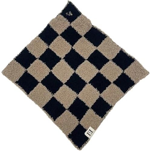 L+L USA Checkered Baby Lovey Security Blanket with Paci Holder – Black/Brown