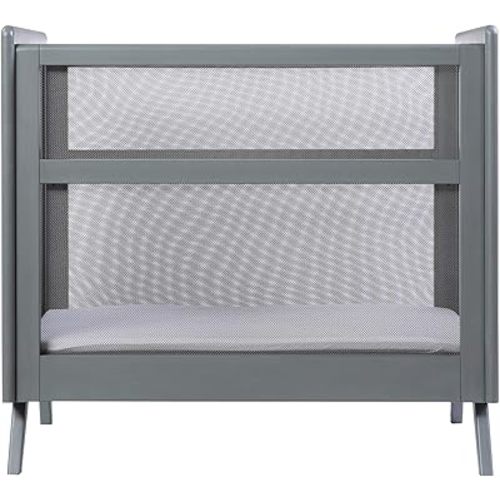 BreathableBaby Breathable Mesh 2-in-1 Mini Crib with Mattress — Gray — Two Adjustable Mattress Heights — Greenguard Gold Certified