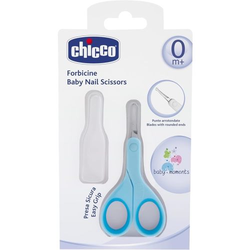 Chicco Nail Scissors for Babies and Children, Stainless Steel Baby Scissors with Curved Blades and Rounded Tips, Protective Case, Non-Slip Rubber Handle, Baby Accessories for Newborns from 0 Months
