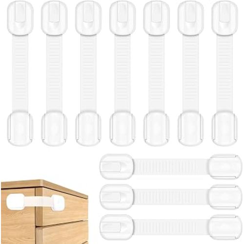 Adjustable Child Locks for Kitchen Cupboards 10 Pack - White