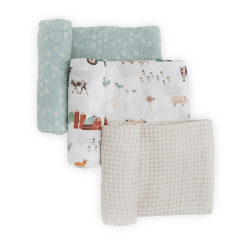Cotton Muslin Swaddle Blanket 3 Pack - Farmyard