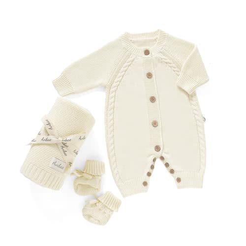 Avibae Baby Cotton 3-Piece Set, Outfit, Blanket and Shoes, Gift for Newborn | Coordinated Outfit With Gift Box and Greeting Card