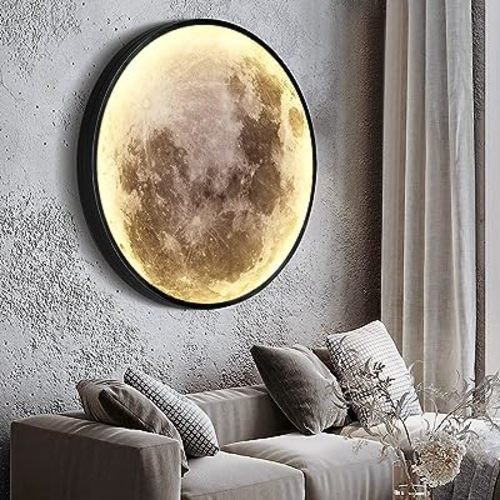 Dimmable Moon Wall Light 19.6 inch Wall Lights with Remote Control Plug-in Modern LED Wall Light, 24W Black Wall Lamp Indoor Wall Mounted Ceiling Light Fixture for Living Room Bedroom