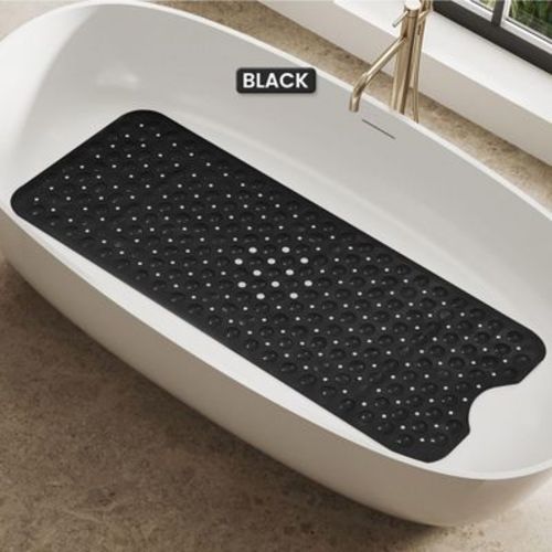 Lux Decor Bathtub Mat Anti Slip Shower Mats with Suction Cups & Drain Holes- Black (1-Pack)