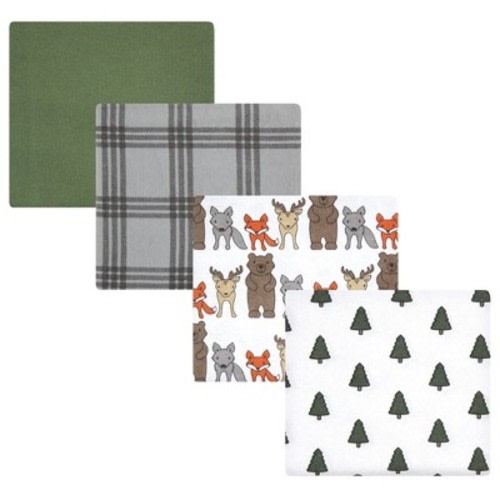 Luvable Friends Hudson Baby Infant Cotton Poly Flannel Receiving Blankets 4pk, Woodland Bloom