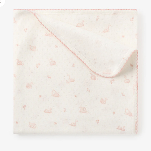 Pink Swan Print Organic Cotton Pointelle Baby Blanket – Elegant Baby