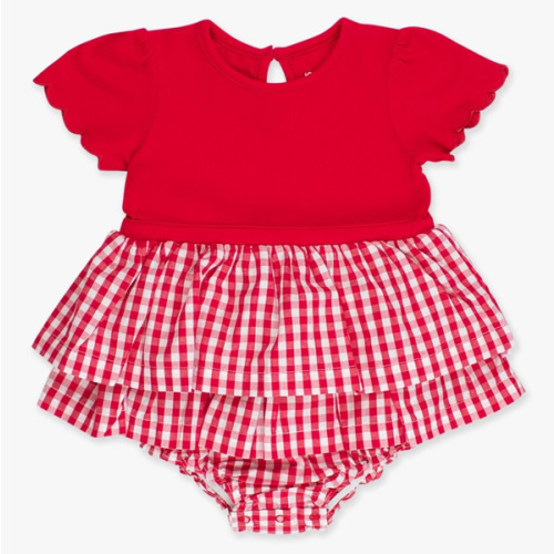 Mixed Media Short Sleeve Skirted Romper