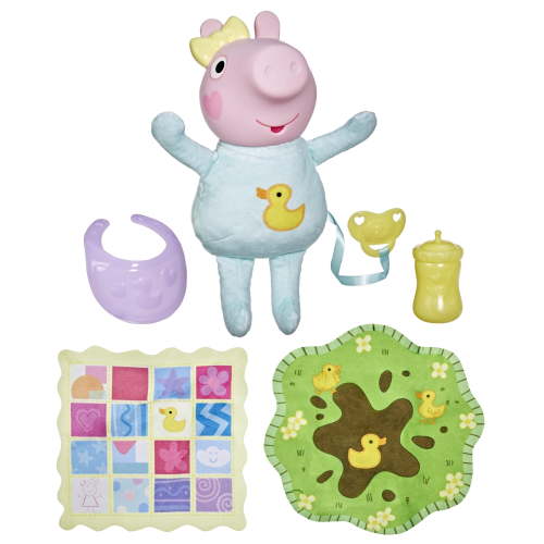 Peppa Pig Toys Oinks + Snuggles Baby Evie Interactive Baby Doll with Accessories, 20+ Sounds, 3+