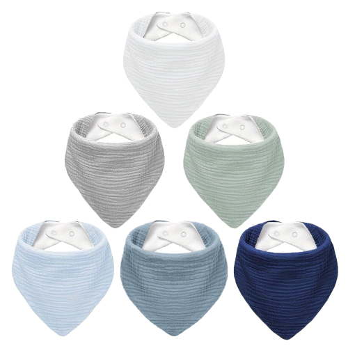 ROXANEPIG 6 Pack Muslin Baby Bibs, Baby Bandana Drool Bibs 100% Cotton for Unisex Boys and Girls, Soft Absorbent Set for Teething and Drooling