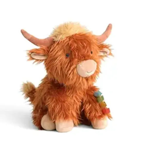 Itzy Ritzy Snuggles Plush Toy – Soft Stuffed Animal for Babies, Kids & Adults – Sensory Ribbons & Textured Fabrics for Tactile Play – Cozy & Cuddly Companion for Newborns & Up (Highland Cow)