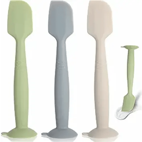 Baby Diaper Cream Spatula 3 Pack Diaper Spatulas Soft Silicone Diaper Cream Applicator Baby Butt Paste Spatula Brush with Suction Base,Full Size(Gray+Off-white+Green