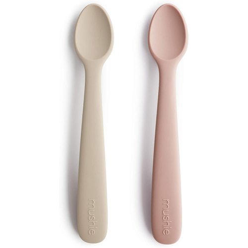 mushie Silicone Baby Feeding Spoons | 2 Pack (Blush/Shifting Sand)