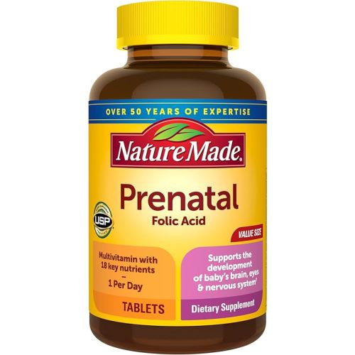 Nature Made Prenatal Multivitamin with Folic Acid, Vitamin & Mineral Supplement, Daily Nutritional Support, Prenatal Vitamins for Women, 250 Tablets, 250 Day Supply