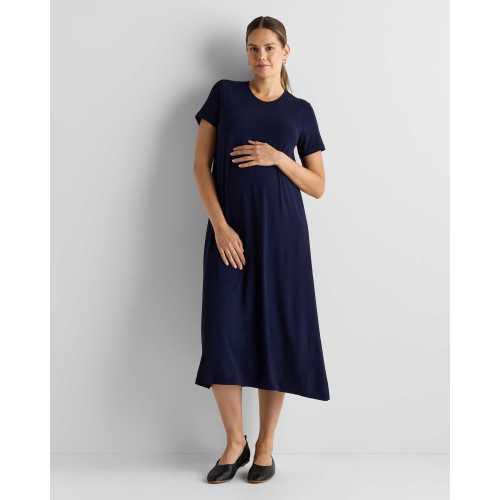 Bamboo Jersey Maternity & Nursing T-Shirt Dress in Deep Navy