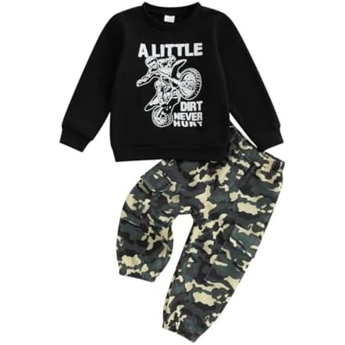 WZTYYDS Toddler Kids Baby Boy Fall Clothes 2T 3T 4T 5T 6T Letter Print Long Sleeve Tops Camouflage Pants Winter Outfits
