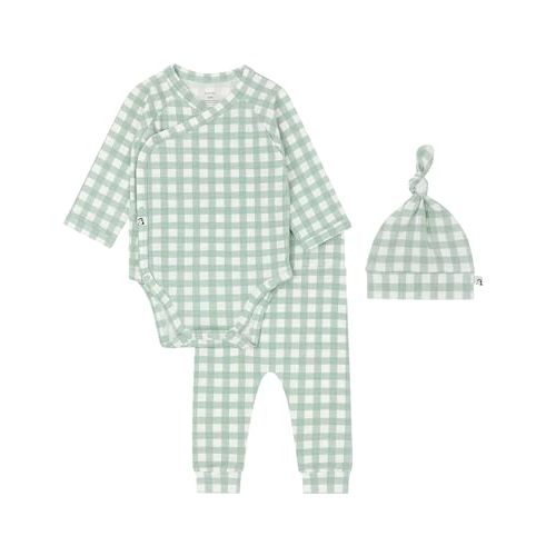 Konny Newborn Bodysuit & Leggings & Hat Set, Infant Clothing Soft and Cozy Stylish Comfort Baby Essentials -Sage Gingham