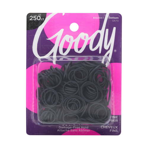 Goody Black Mini Rubberbands, Fine Hair All-Day Hold, Strong Grip, Small 250Ct, Tiny Elastic Band for Ponytail