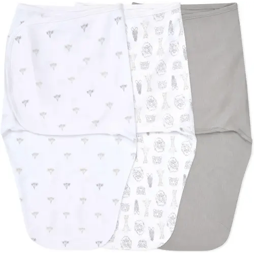 aden + anais Easy Swaddle Wrap, Newborn Wearable Swaddle Blanket, Adjustable Fasteners, 100% Cotton, 3 Pack, 0-3 Months, On Safari