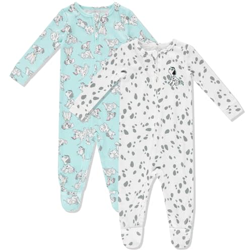 Disney Baby Onesies 2 Pack Zip-Up Sleeper - Mickey & Minnie Mouse, Lion King, Dalmatians - Newborn Girls & Baby Boy's Pajamas