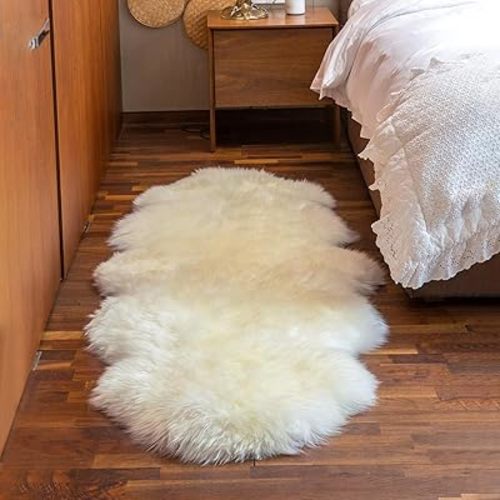 MH MYLUNE HOME Genuine Sheepskin Rug, New Zealand Luxury Sheepskin Carpet Natural, Real Sheepskin Seat/Chair Cover Soft, Sheepskin Runner for Bedroom/Living Room,2 X 6 Ivory White