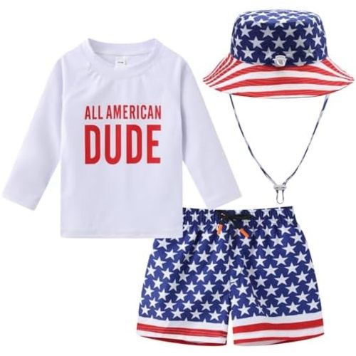Toddlers Baby Boys' 3-Piece Swimsuit Trunk Rashguard Set and Sun Hat Swimwear Bathing Suit UPF 50+