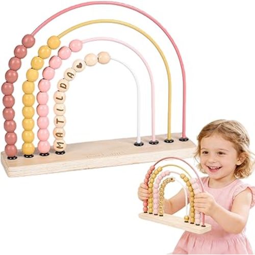 Personalized Wooden Rainbow Abacus, Custom Wooden Engraved Beads Abacus with Name, Montessori Counting Toy for Kids Toddler Math, Nursery Decor, Baby Shower Birthday Easter Boys & Girls Gift