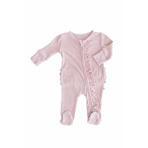 Embroidered Bamboo Waffle Zipper Ruffle Footies in In Bloom | Caden Lane