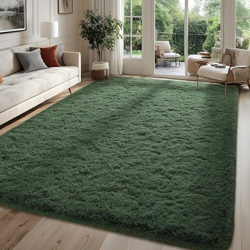 Large Dark Green Rugs for Living Room, 5x7 Large Fluffy Area Rug for Bedroom, Thick Plush Carpet for Boys Kids Girls Bedroom, Non-Slip Rectangle Fluffy Big Carpets for Home Decor