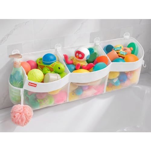 UNEEDE 4.95 Gallons 3 Compartment Horizontal Bath Toy Storage | Extra Large Capacity,Mesh Quick Dry Bathtub Storage and Organizer,Easy Access Baby Bath Toy Holder Shower Caddy