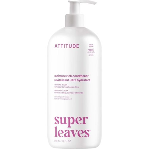 ATTITUDE Moisture Rich Hair Conditioner, For Dry and Damaged Hair, Naturally Derived Ingredients, Vegan Detangler, Dermatologiocally Tested, Quinoa and Jojoba, 32 Fl Oz