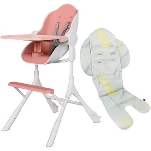 ORIBEL Cocoon Z High Chair & Seat Liner Combo | Convertible High Chair for Newborn to Toddler | Easy Move Gliders | Easy to Clean | Cotton Candy Pink