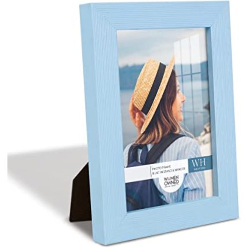 Renditions Gallery 4x6 inch Picture Frame Modern Style Wood Pattern and High Definition Glass Ready for Wall and Tabletop Photo Display, Blue Frame