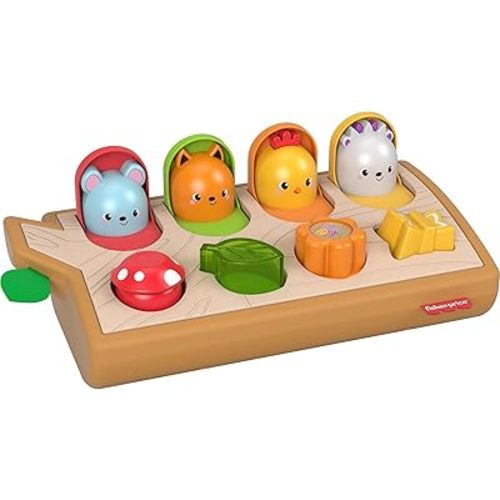 Fisher-Price Baby Toy Hide & Peek Pop-Up Animal-Themed Sensory Activity with Wood Accents & Sounds for Ages 9+ Months