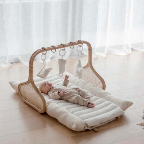 Rattan Play Gym Bundle | White Cloud & Stone Gingham
