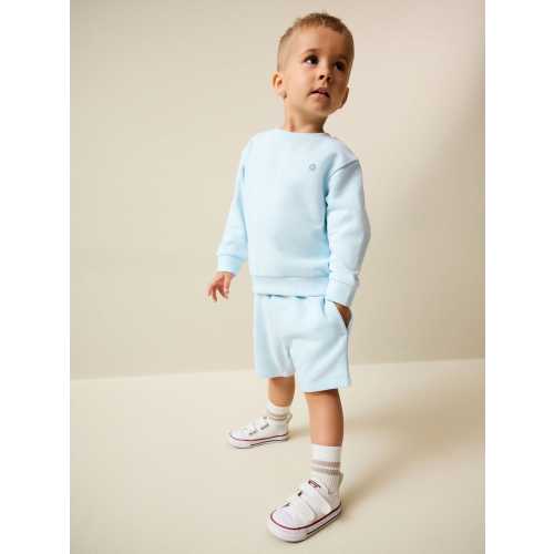 Light Blue Single Plain Crew Neck Sweatshirt and Shorts Set (3mths-7yrs)