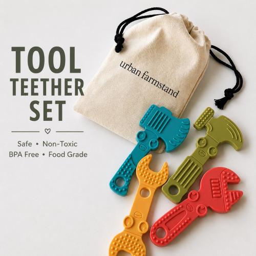Construction Themed Chew Safe Teething Infant Toy Tactile Development Sensory Play Item Oral Soother Modern Design Nursery Decor Baby Shower