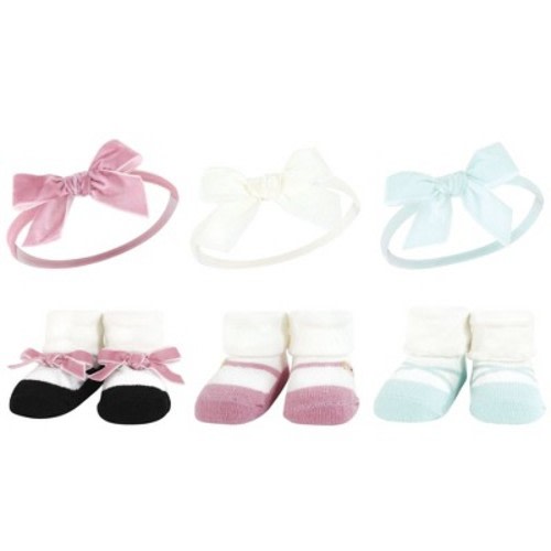 Hudson Baby Infant Girl Headband and Socks Giftset, Blush Mint, One Size