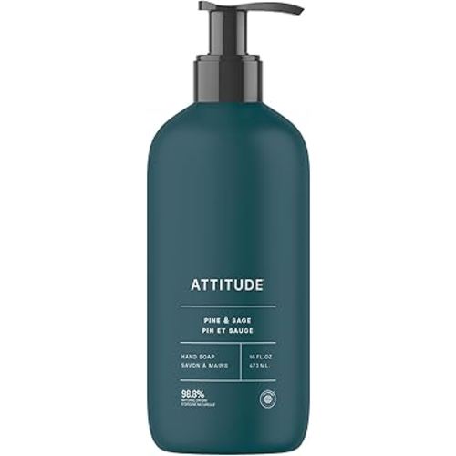 ATTITUDE Liquid Hand Soap, EWG Verified, Plant and Mineral-Based, Vegan Personal Care Products, Pine & Sage, 16 Fl Oz