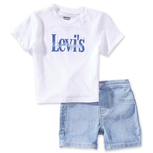 Levi's Baby Boys Short Sleeve All Over Print Logo T-Shirt & Denim Shorts 2-Piece Set