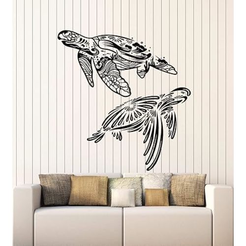 WallStickers4ever Vinyl Wall Decal Couple Turtle Ocean Sea Marine Animals Bathroom Stickers Mural Large Decor (g5433) Black