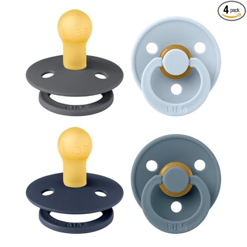 BIBS Color Pacifiers 4-Pack | BPA Free Soother Pacifier | Round Nipple | Natural Rubber Latex | Made in Europe | Size 0-6 Months | Deep Space Mix