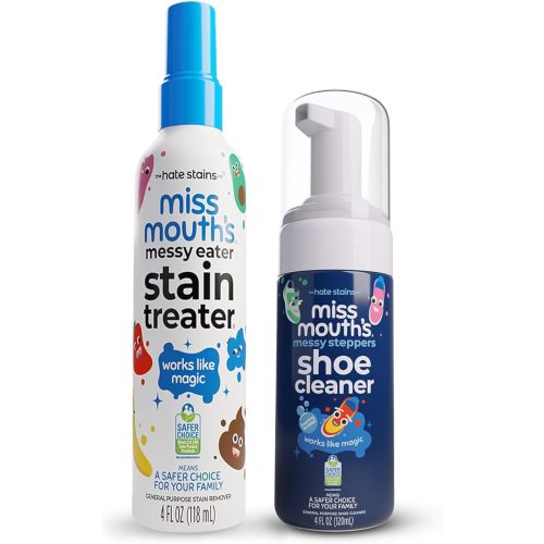 Miss Mouth's Messy Eater Stain Treater and Messy Steppers Shoe Cleaner Magic Duo - Stain Remover for Clothes, Carpet, Upholstery and Shoe Cleaner for Sneakers, Leather, Cloth, Mesh
