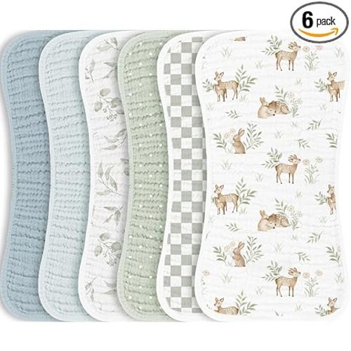 Konssy Muslin Baby Burp Cloths Sets for Unisex- 6 Pack Large 100% Cotton Burping Clothes for Newborn, Baby Girls and Boys